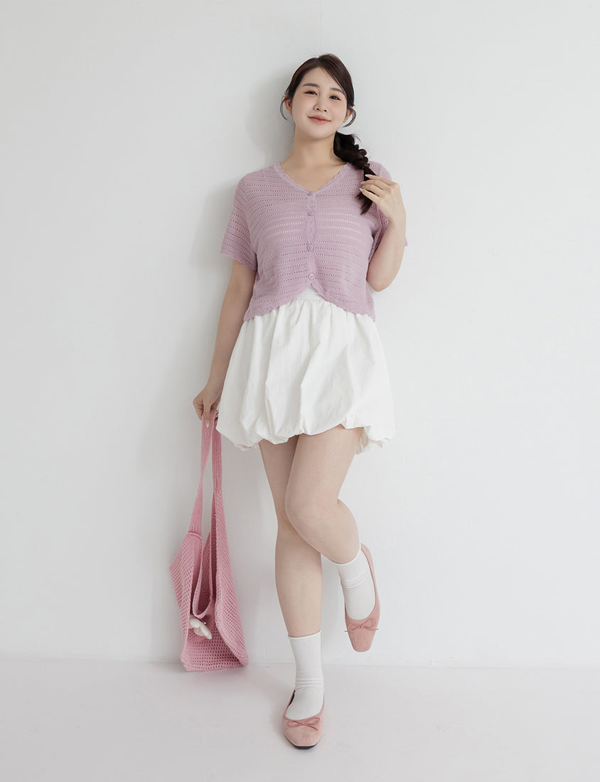 Cute Frill Trim Cutout Cropped Knit Plus Size Cardigan