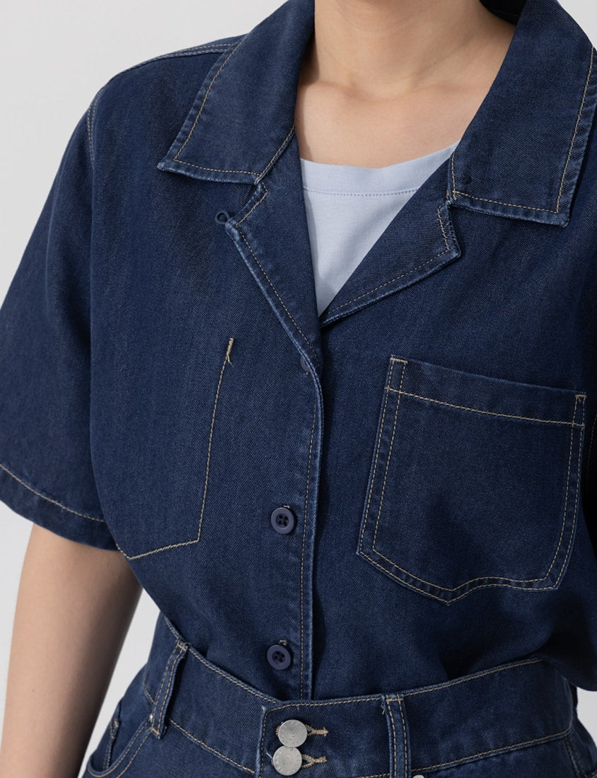 Lyocell Cooling 2-Way Denim Plus Size Shirt