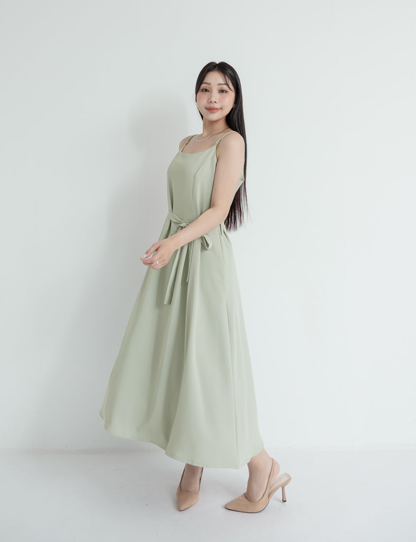 MISS. Silky Cool Refined Cami Strap Plus Size Maxi Dress (With Waist Belt)