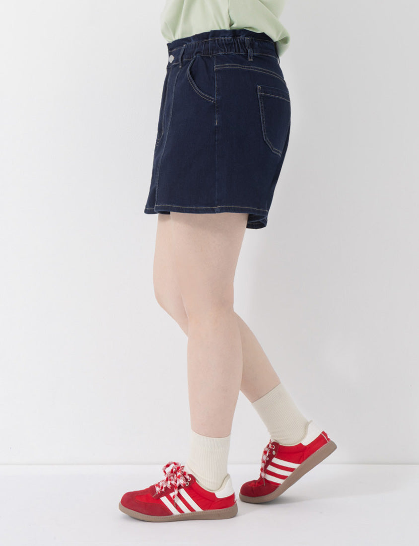 Playful Bubble Hem Stitch Plus Size Denim Shorts
