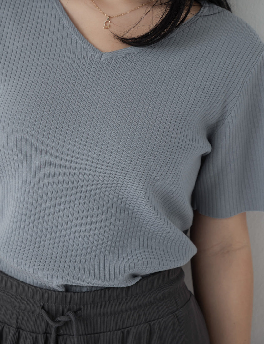 Tence Silky V-Neck Plus Size Ribbed Knit Top