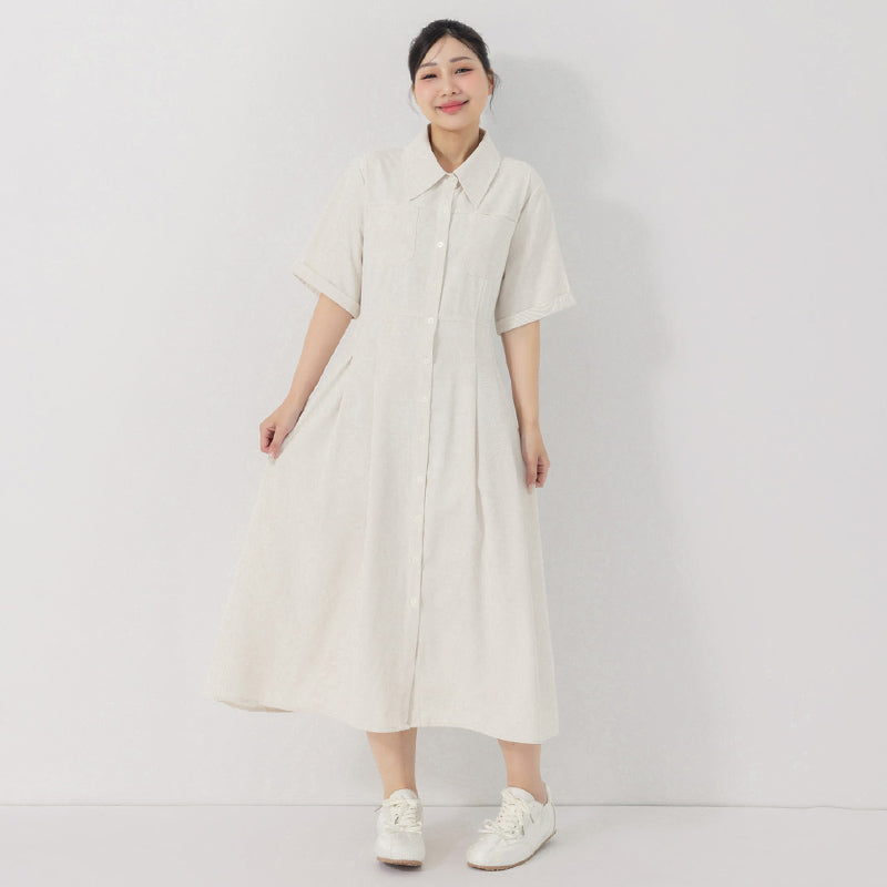 Vintage Japanese Style Button-Up Collar Plus Size Maxi Dress
