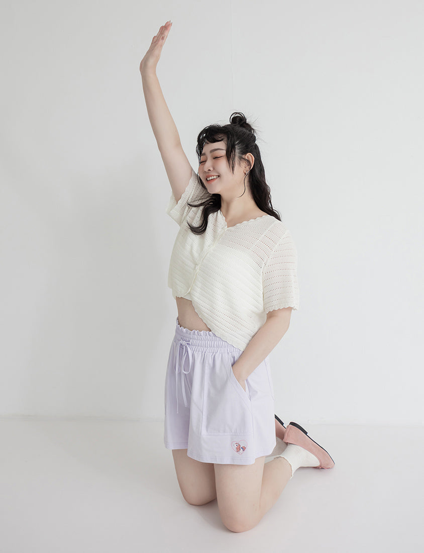 Cute Frill Trim Cutout Cropped Knit Plus Size Cardigan