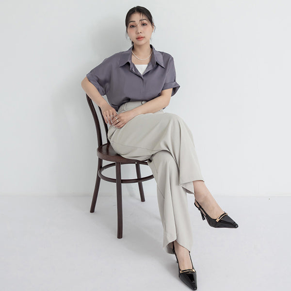 MISS. Minimal Satin Rolled Sleeve Plus Size Shirt
