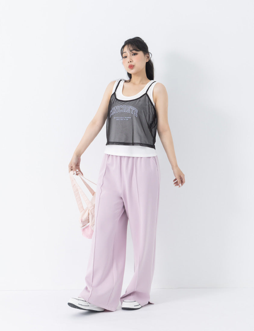 Two Piece Sheer Printed U-Neck Plus Size Tank Set