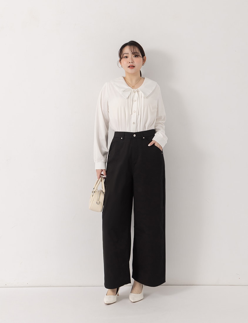 MISS. Elegant Velvet Collar Plus Size Long Sleeve Shirt