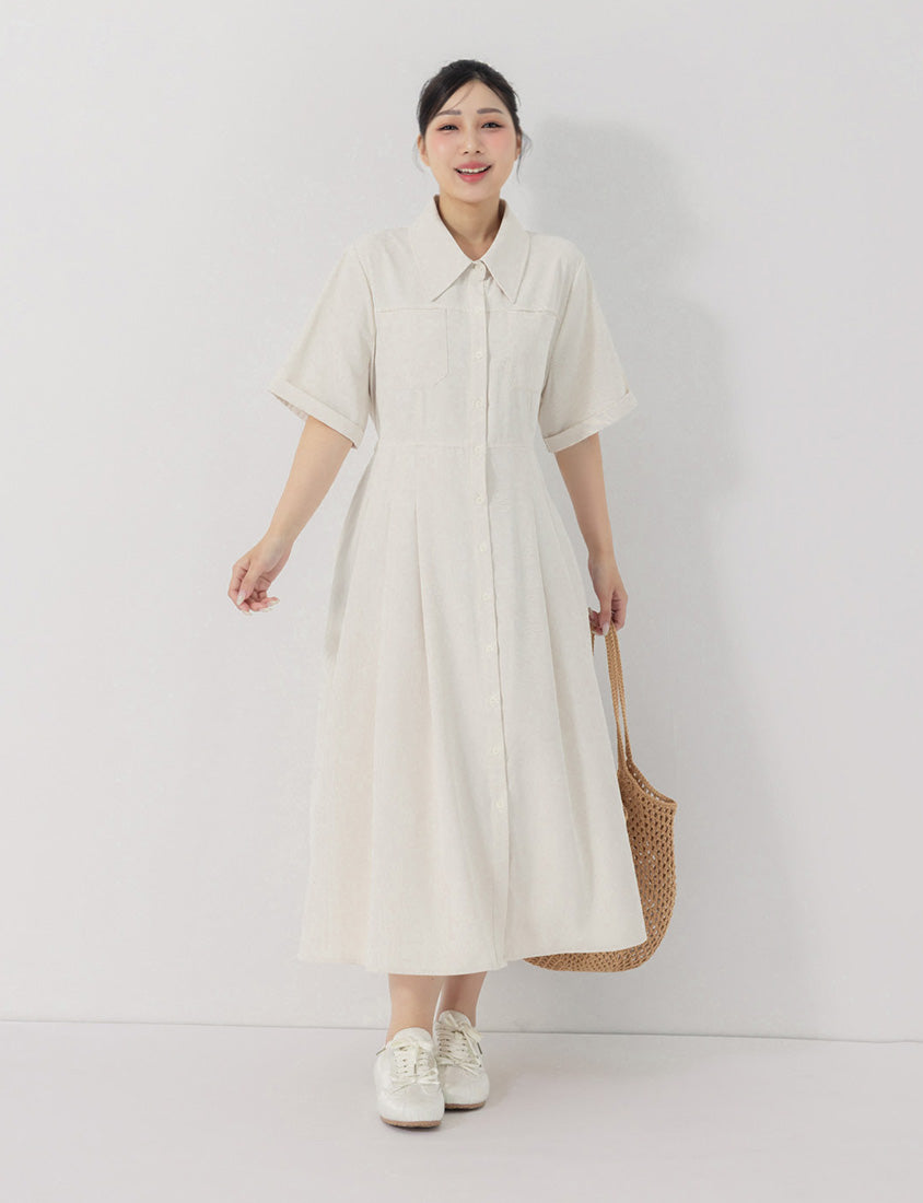 Vintage Japanese Style Button-Up Collar Plus Size Maxi Dress
