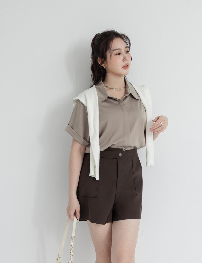 MISS. Minimal Satin Rolled Sleeve Plus Size Shirt