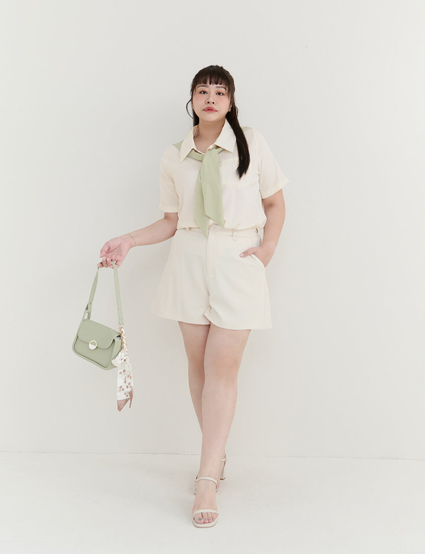 MISS. Morandi Faux Two Piece Plus Size Shirt (With Shawl)