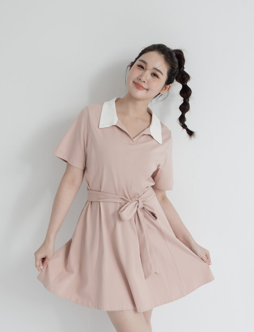 Instant Icy Cooling Collar Plus Size Mini Dress (With Waist Belt)