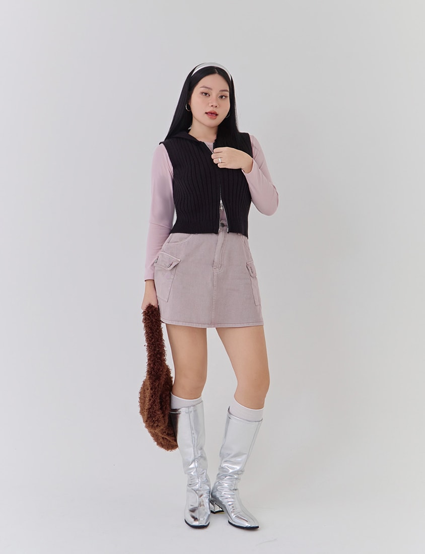Double-Zip Hooded Plus Size Knit Vest
