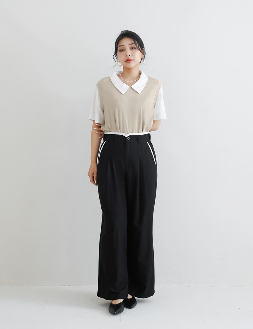MISS. Contrast Waist Pleated Plus Size Trousers