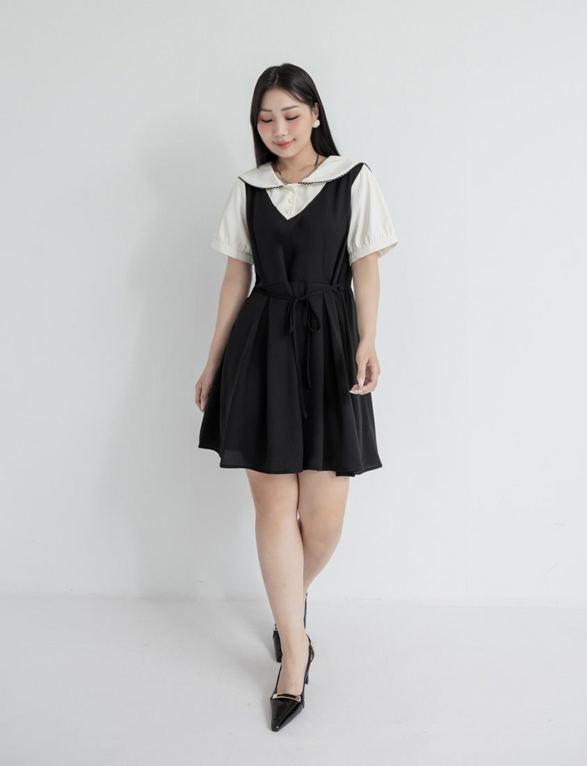 MISS. Preppy Faux Two Piece Collar Plus Size Mini Dress
