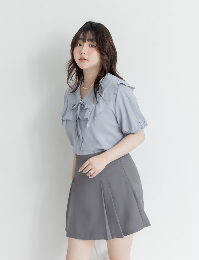 MISS. Ruffle Collar Chiffon Plus Size Shirt
