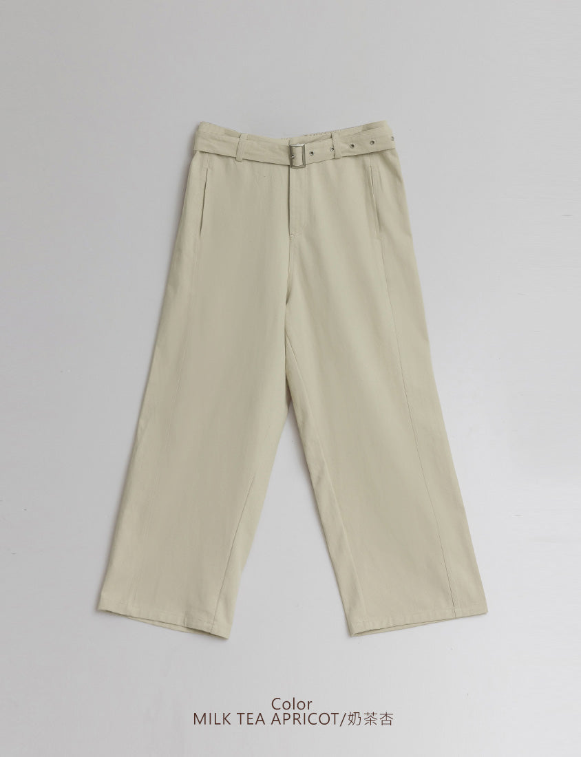 Versatile Twill Back Elastic Plus Size Straight Leg Pants (With Belt)