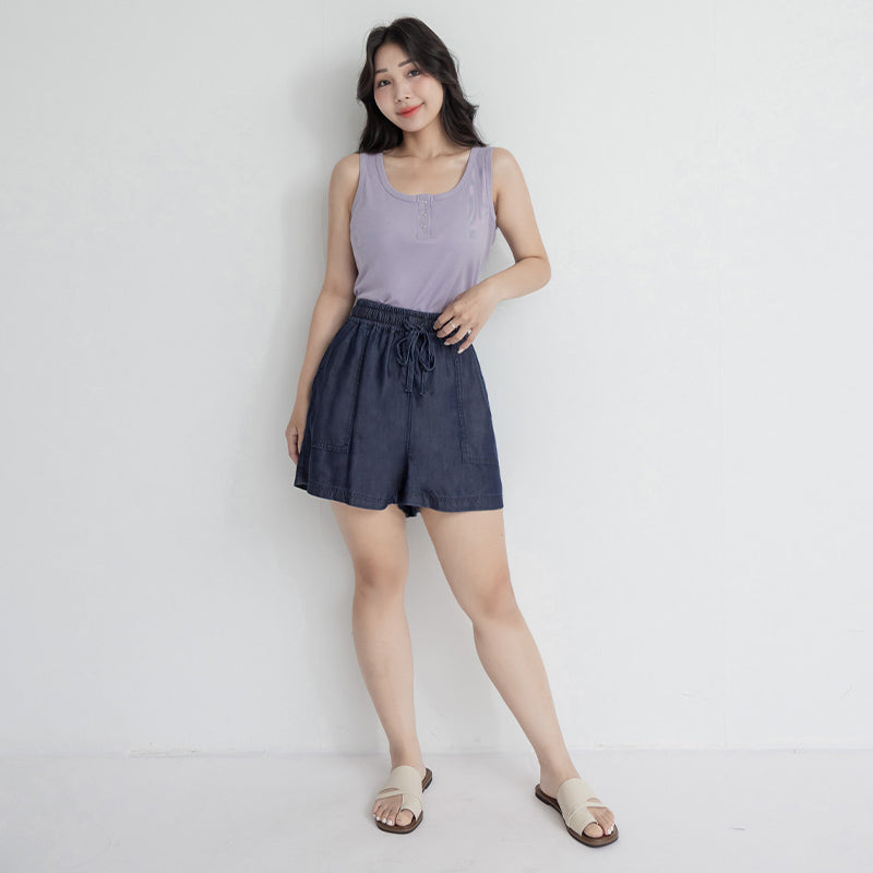 Cooling Soft Drawstring Plus Size Denim Shorts