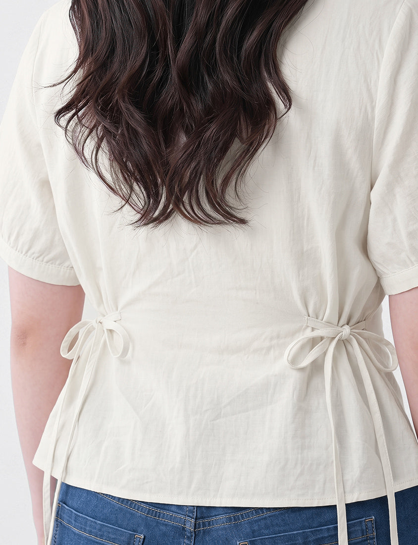 V-Neck Button Front Tie Waist Plus Size Top