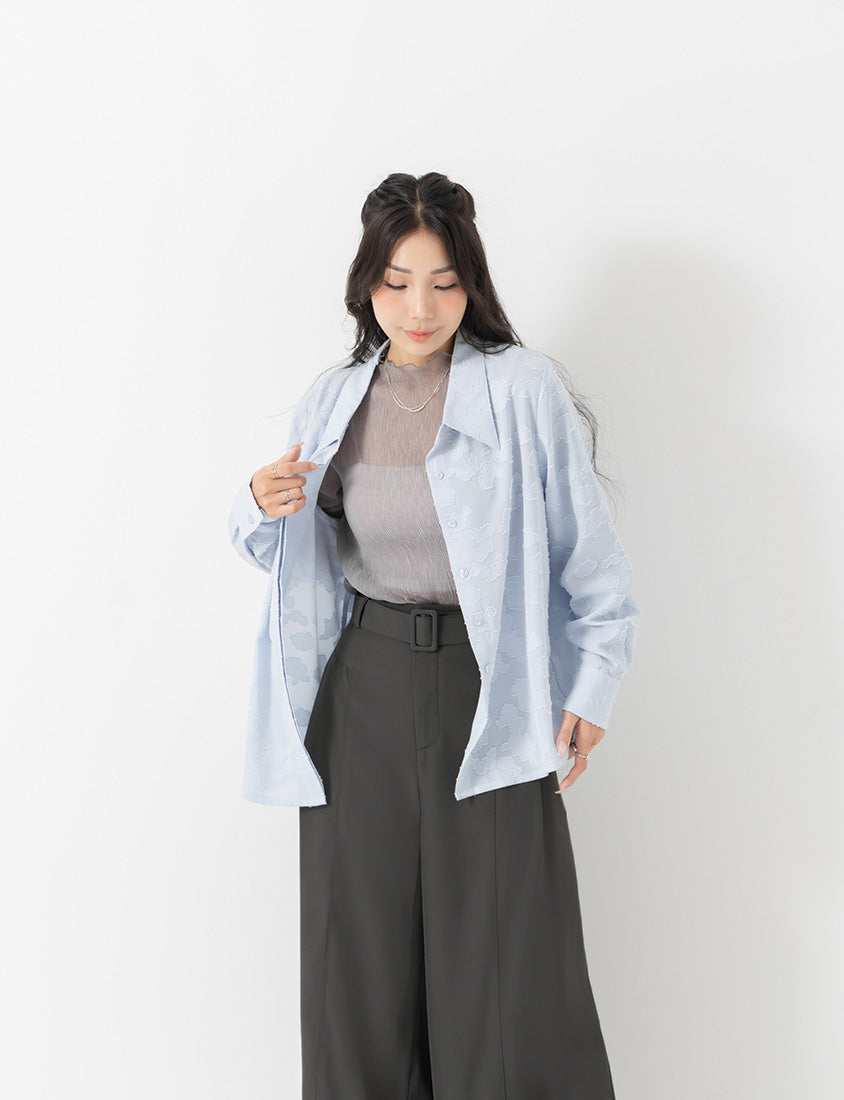 MISS. Japanese-Inspired Lace Sheer Jacquard Plus Size Shirt