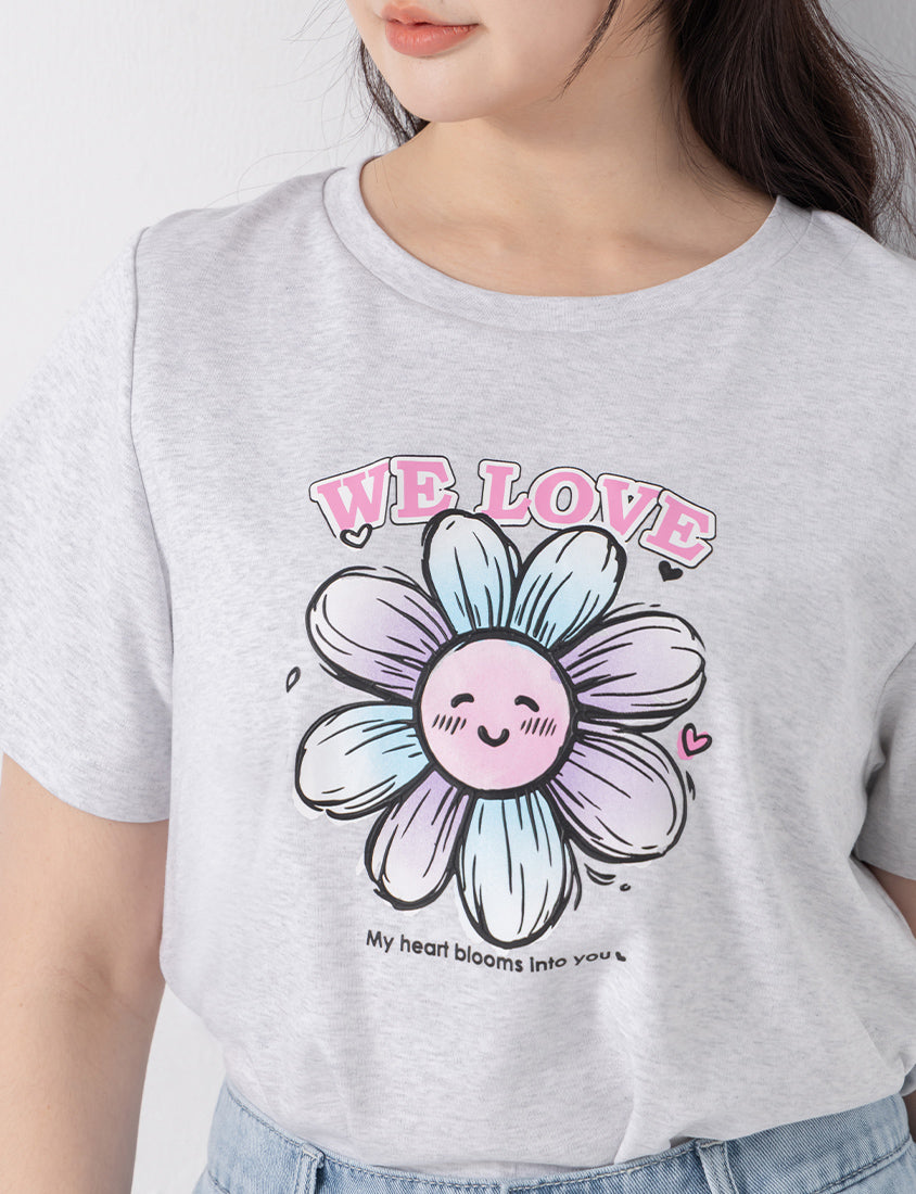 3D Gradient Floral Print Plus Size Tee