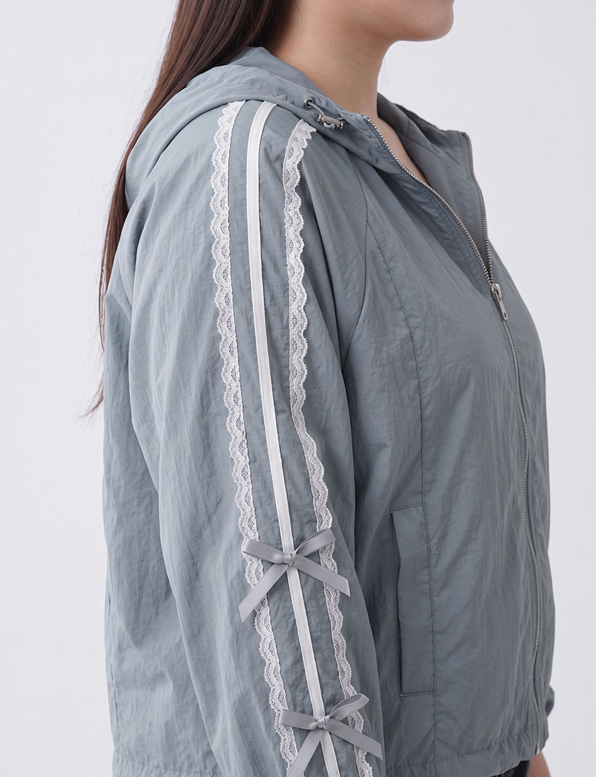 Lace Water-Repellent Hooded Plus Size Trench Coat