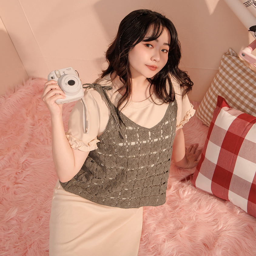 Japanese-Inspired Crochet Grid Plus Size  Vest