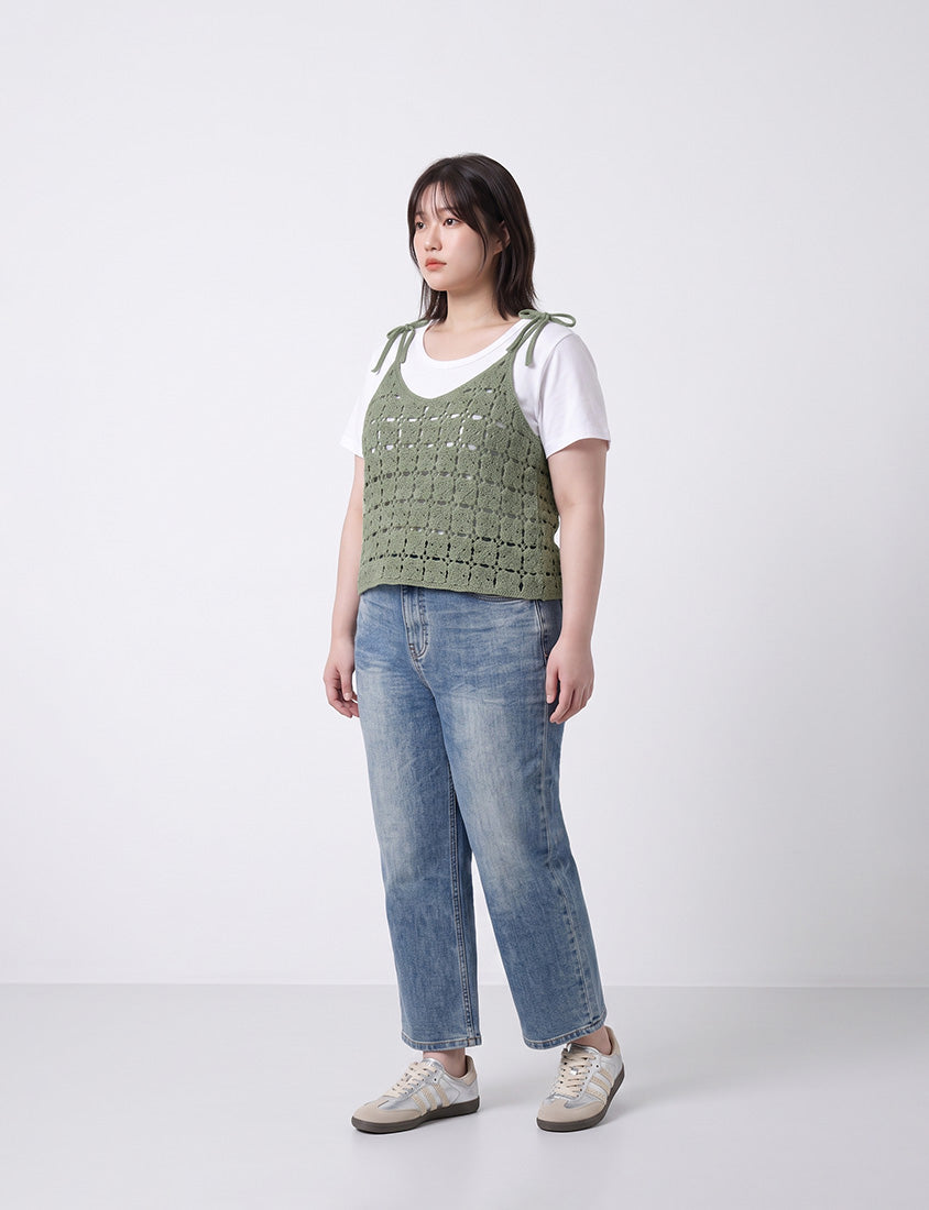 Japanese-Inspired Crochet Grid Plus Size  Vest