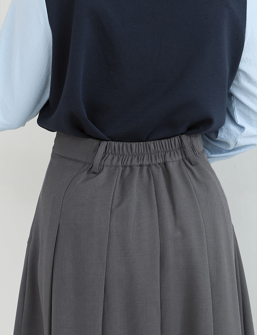 Preppy Wide Pleated Plus Size Midi Skirt