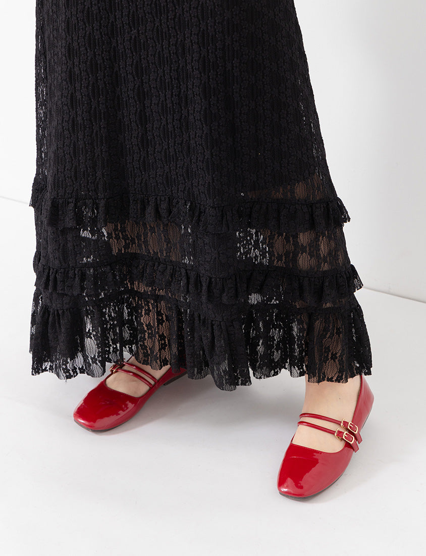 Romantic Floral Lace Tiered Plus Size Maxi Skirt