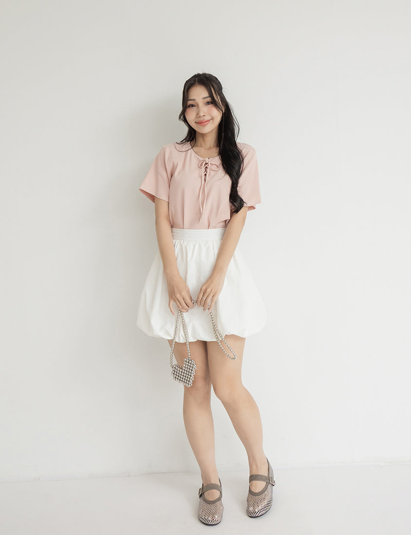 Ruffle Trim Ribbed Tie Front Short Sleeve Plus Size Top