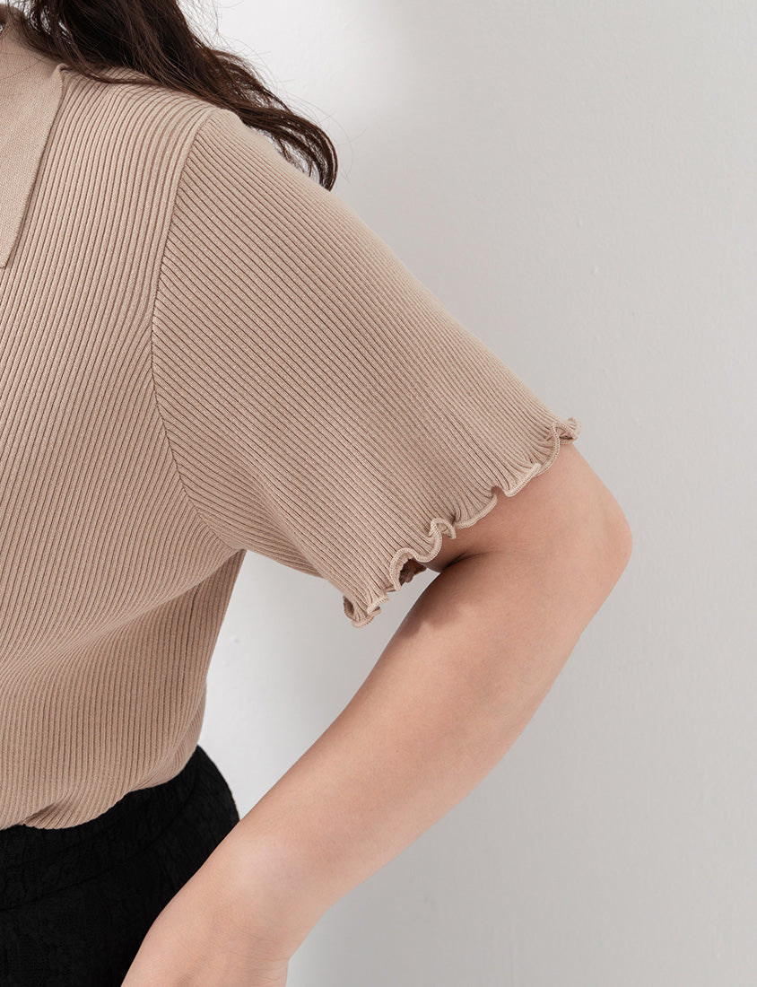 MISS. Polo Collar Ribbed Knit Plus Size Top