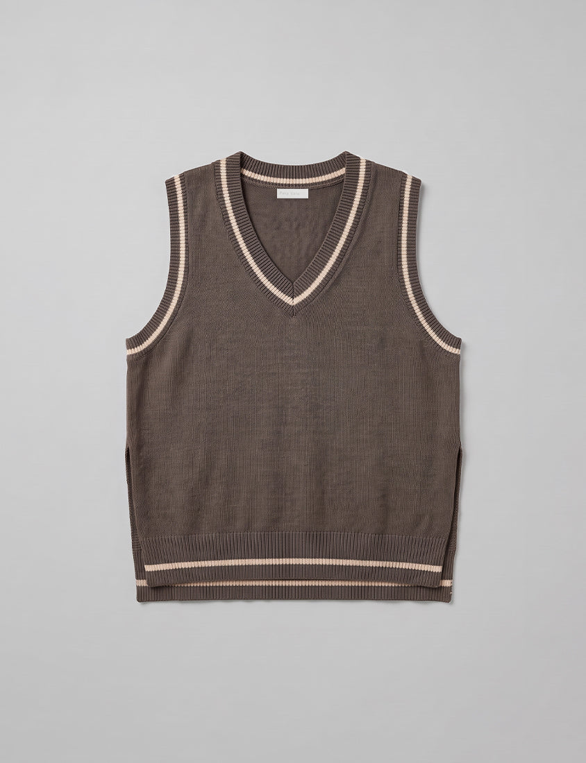 Preppy V-Neck Contrast Stripe Knit Plus Size Vest
