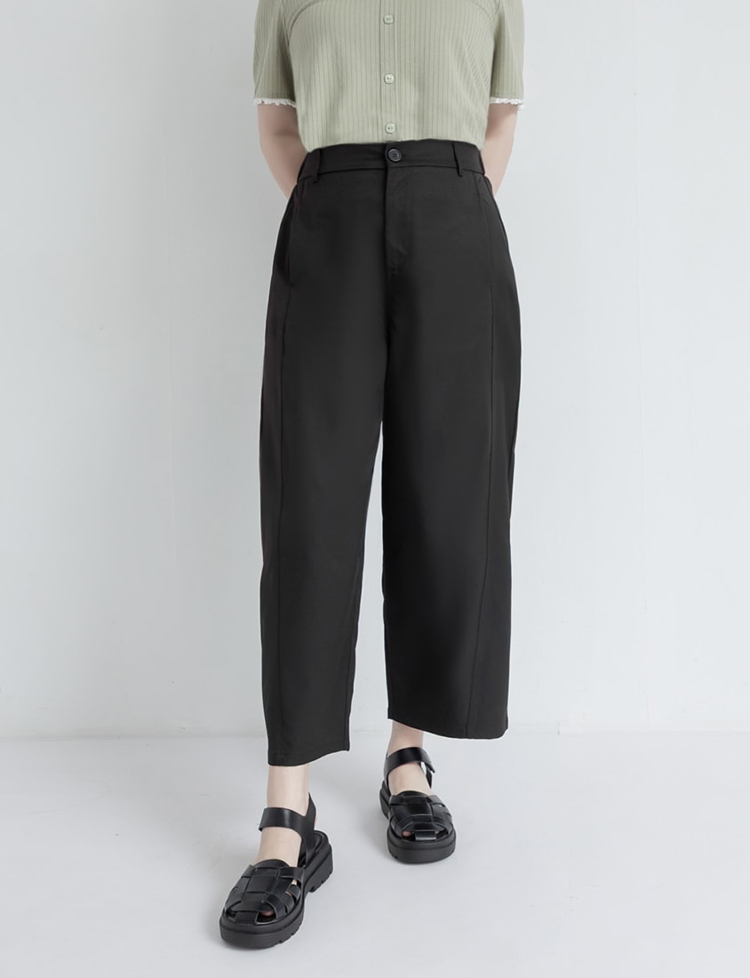 Sharp Curved Seam Twill Plus Size Pants