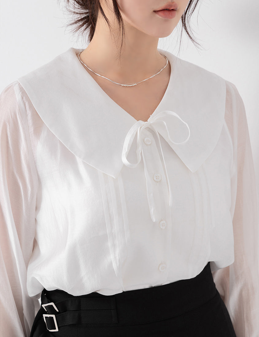MISS. Ethereal Sheer Collared Plus Size Shirt (with Inner Cami)