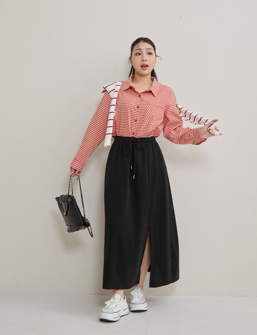 Instant Cool Cloud Cotton Slit A-Line Plus Size Skirt