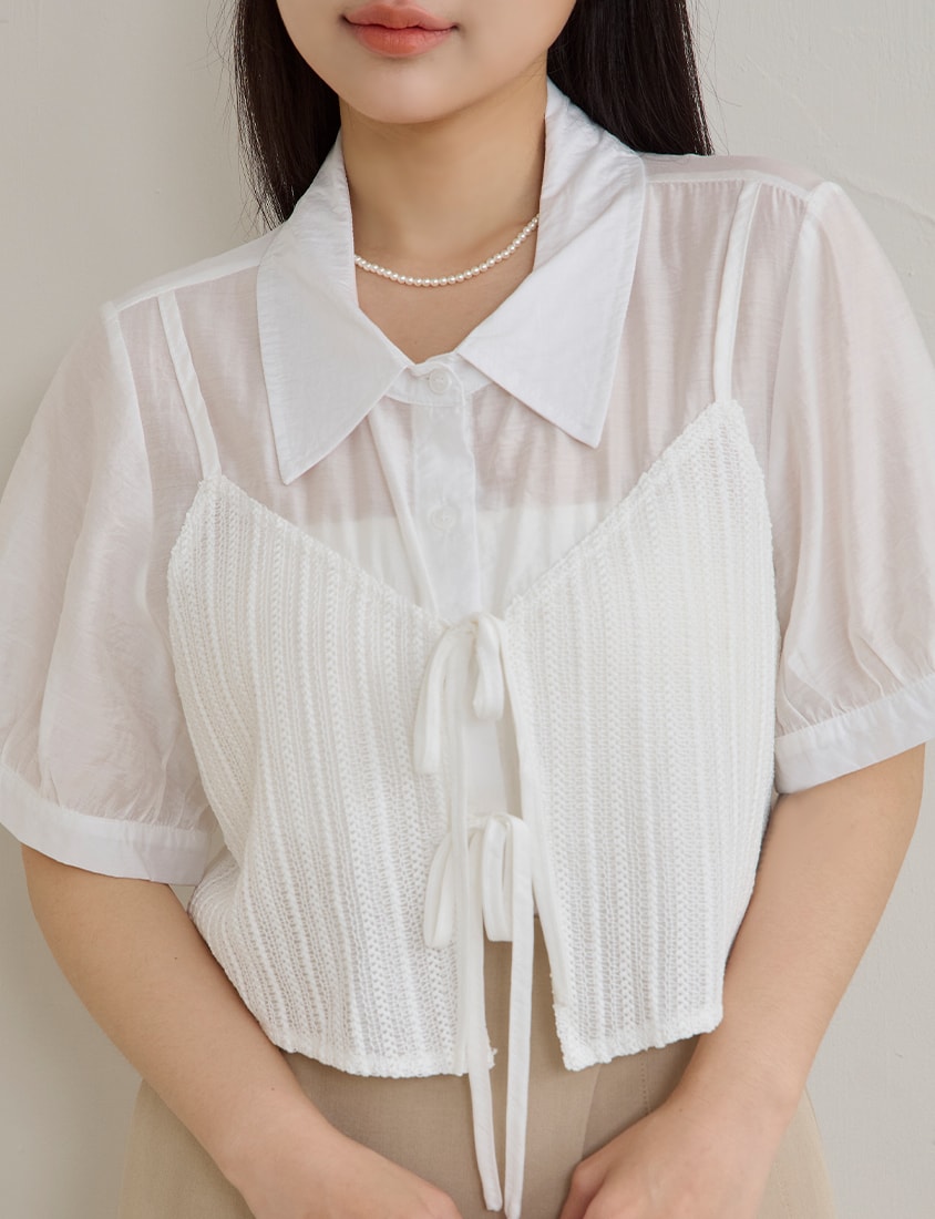 MISS. Faux Two Piece Sheer Plus Size Shirt