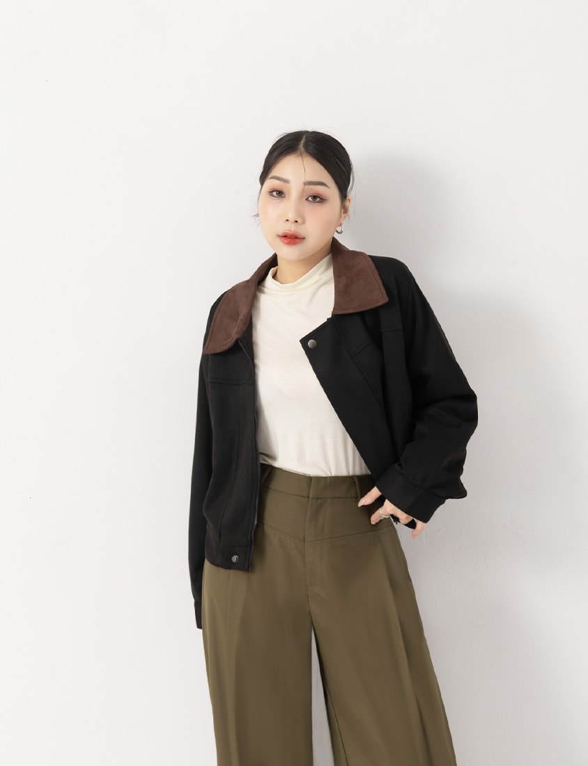 MUA! Topstitched Design Elastic Back Plus Size Tapered Pants
