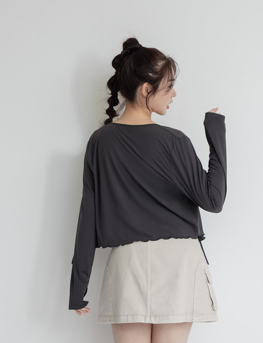 Instant Cooling UV-Protection Cropped Ruffle Trim Plus Size Cover Up