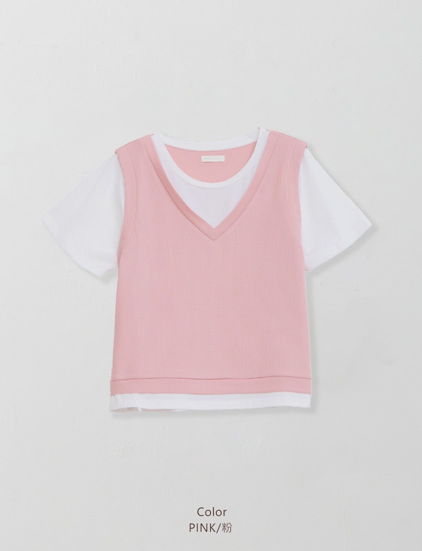 Contrast Waffle Faux Two Piece Plus Size Tee