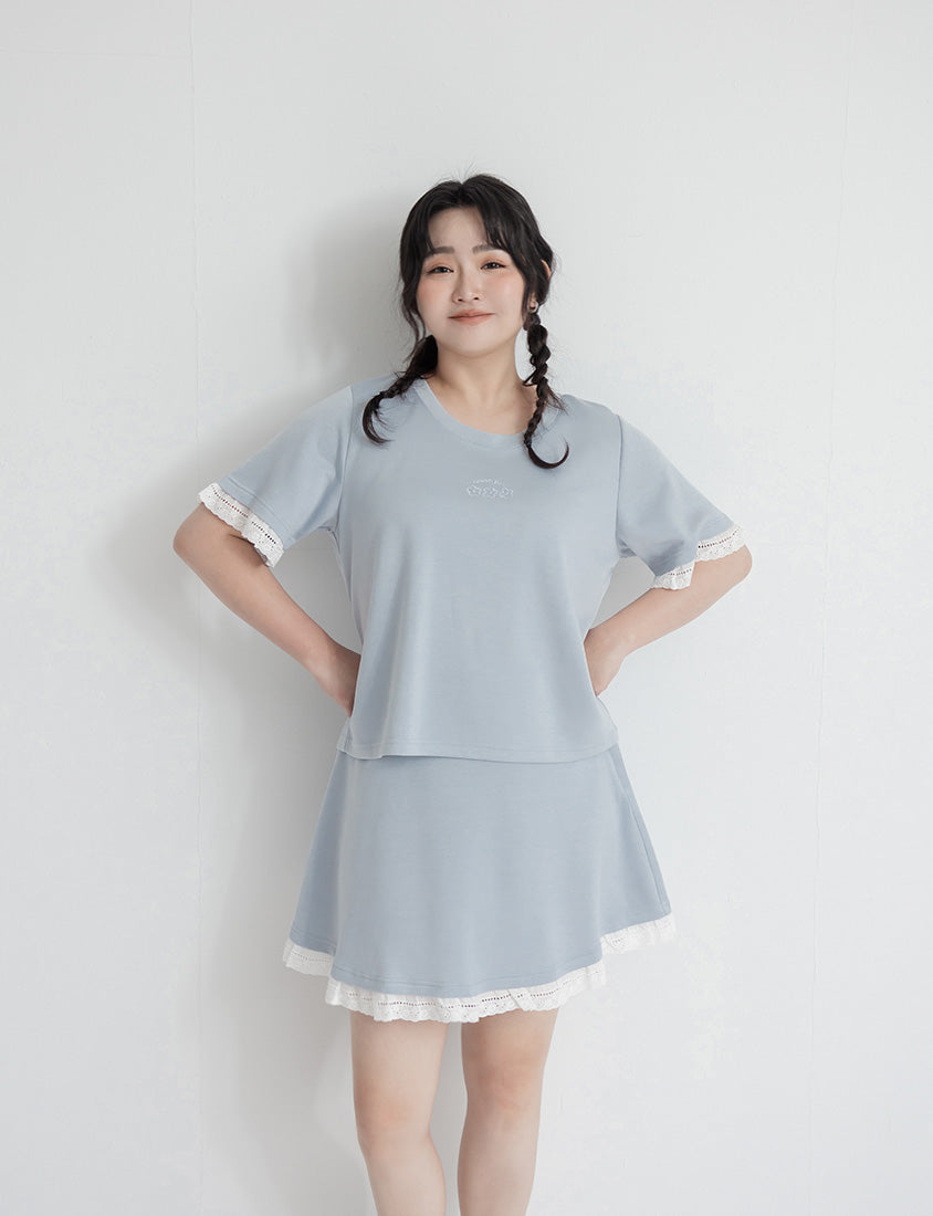 Lace Trim Floral Cloud Cotton Plus Size Tee