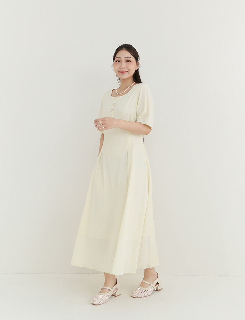 MISS. Elegant Tweed Puff Sleeve Textured Plus Size Maxi Dress