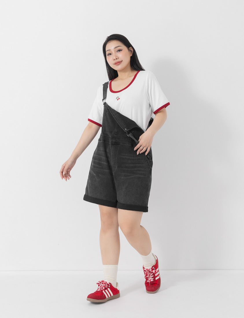 Contrast Cherry Embroidery Crewneck Plus Size Tee