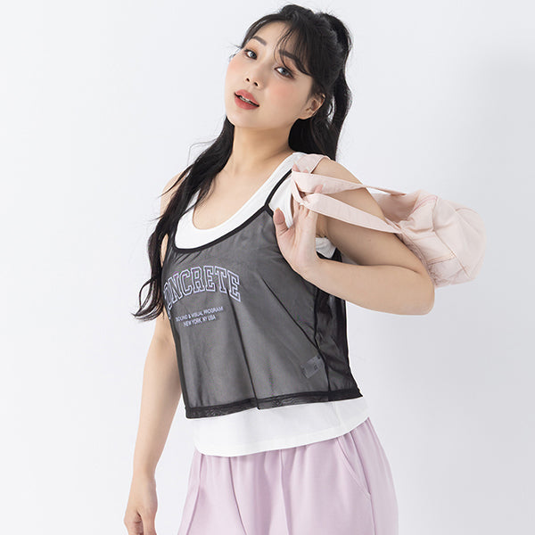 Two Piece Sheer Printed U-Neck Plus Size Tank Set
