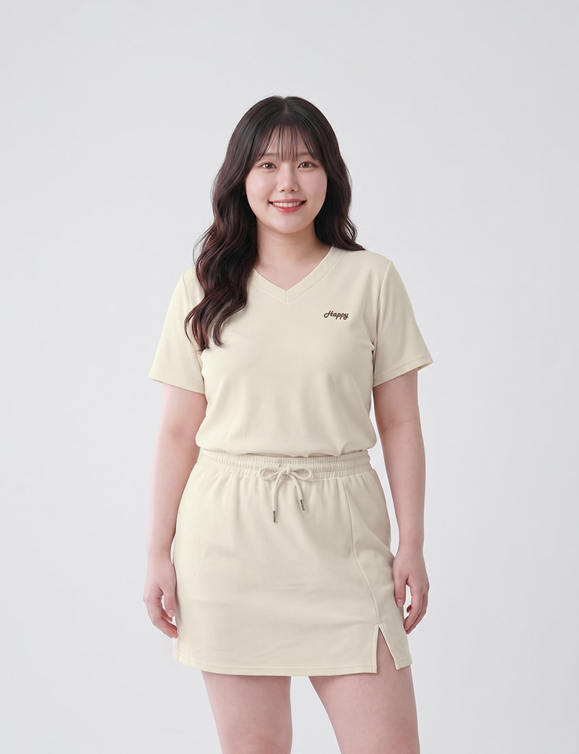 Soft Stretch Cotton Side Slit Drawstring Plus Size Mini Skirt