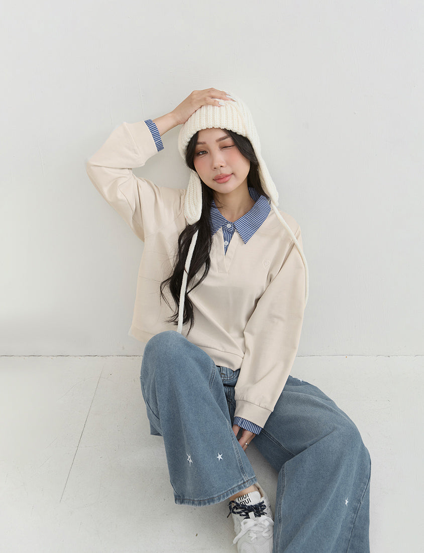 Heart Logo Faux Two Piece Plus Size Sweatshirt
