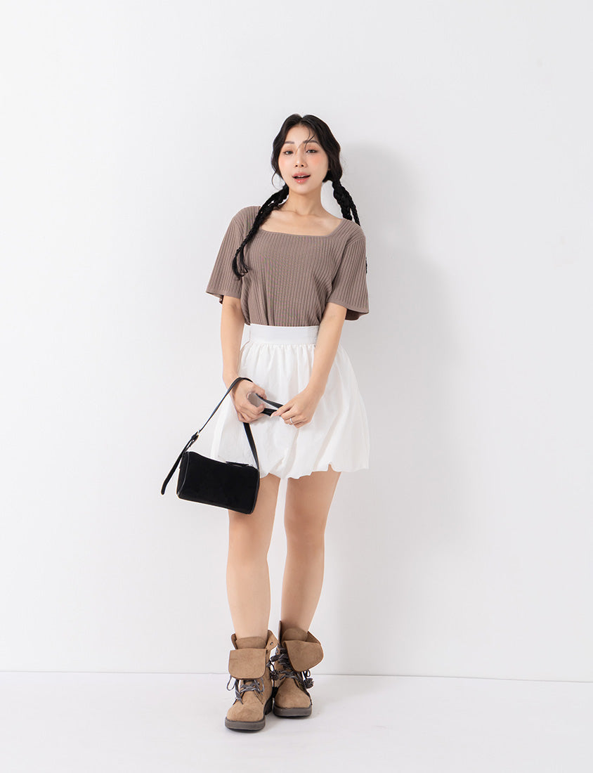 Classic Multicolor Square Neck Ribbed Knit Plus Size Top