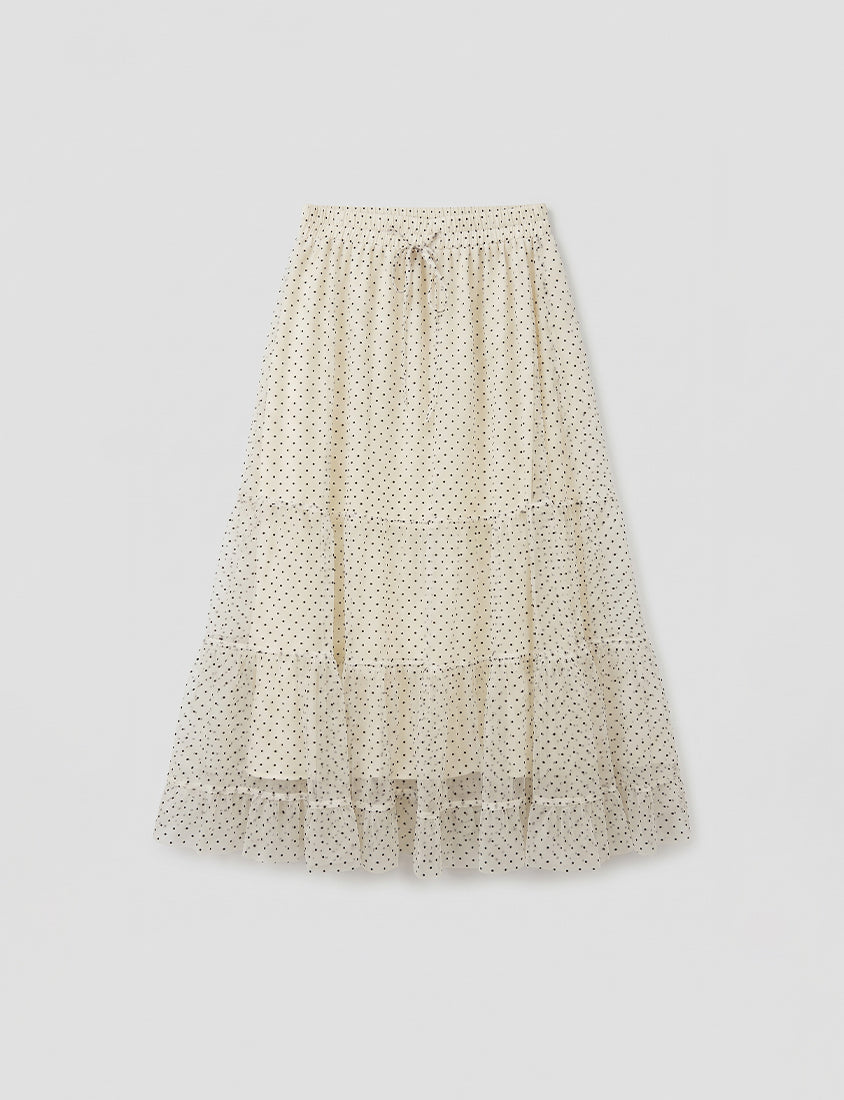 Romantic Polka Dot Tulle Tiered Plus Size Maxi Skirt