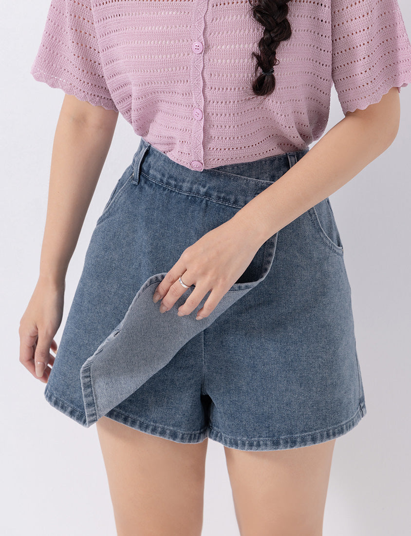 Slim Fit A-Line Wrap Plus Size Denim Skort