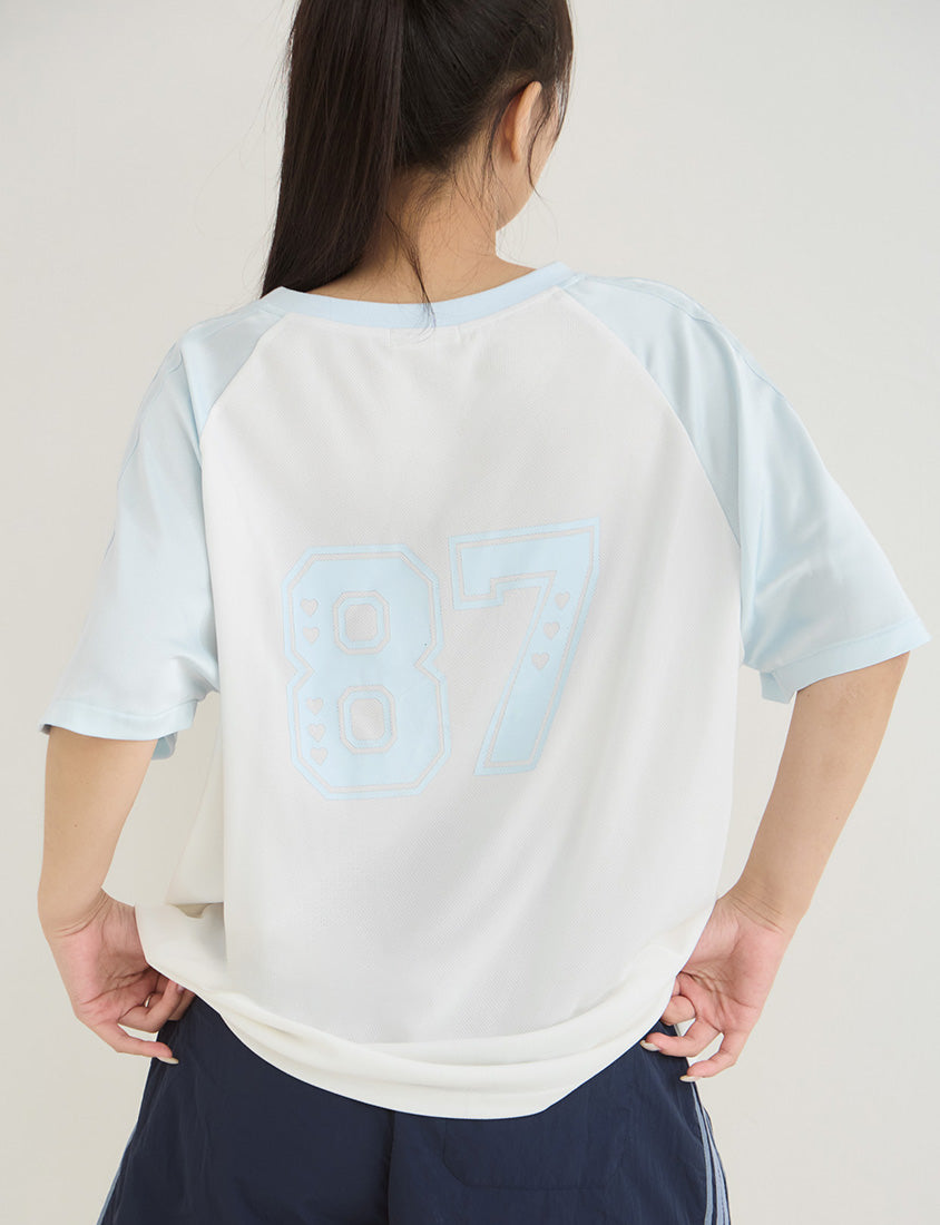 American Style Contrast V-Neck Oversized Jersey Plus Size Tee