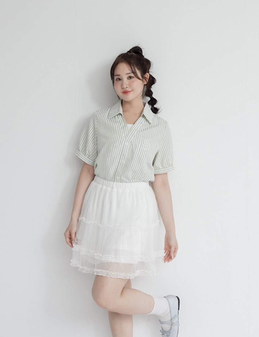 Faux Two Piece Stripe Collar Plus Size Top