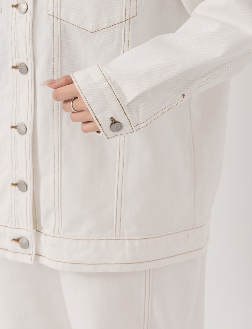 Relaxed Twill Colorblock Plus Size Topstitched Jacket (Unisex)